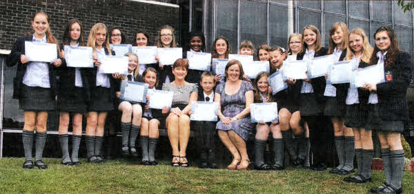 Year 8 pupils from Wallace High School who attended the recent Platinum Awards Ceremony. Also present are Head of Year Norma Cairns and Assistant Head of Year Gillian Carson.