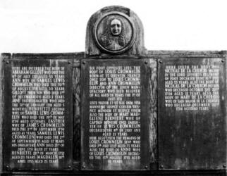 By 1964 the lettering on the Crommelin grave was scarcely legible. The Irish Linen Industry arranged to have it engraved in bronze. The unveiling ceremony was attended by descendants of the families