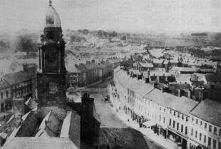 Fig. 5. The market house cupola and new roof of 1808, from the cathedral spire, circa 1880. (Photograph Lisburn Museum).