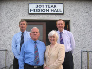 Bottear Mission Hall leaders. L to R: (front) Kenny and Margaret Patterson. (back) Benny Lyness and George Megarry.
