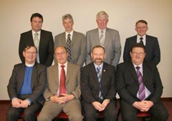 Second Dromara Presbyterian Church elders: L to R: (seated) Rev David Porter, Denis Easton, Les Carson and Edwin Kinghan. (back row) Richard Kernoghan, Herbert Chambers, Allan Marshall and Wilby Hanna.