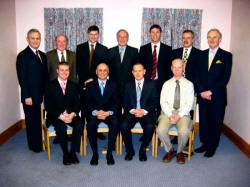 Kirk Session of Sloan Street Presbyterian Church, Lisburn. L to R: (front) Paul McCarroll, Nelson Small, Ivan Wiggam and Gary Wilson. (back row) The  Rev. John Keefe - Minister, James McDowell - Clerk of Session, Robin McCulla, Jim Hamilton, James Martin, Dr. Brian Craig and Kenneth Irvine.