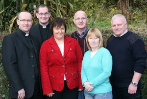 Church of the Nativity staff.  L to R: Fr Patrick Sheehan PP, Fr Vincent Cushnahan CC, Martine Hanna (Office Secretary), Jim Gribbon (Sacristan), Martine McKernon (Housekeeper) and Artie McDade (Groundsman).  