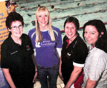 (L•R): Hilary ldzikowska, Maeve Fox, Community Fundraising Manager UCF, Maureen McCoy and Marie Cummings. (Hilary, Maureen and Marie are all swimming coaches for the Graduates Swimming Club).