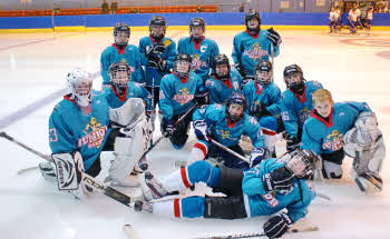 Junior Belfast Giant's Under 14 team before their third period on ice against Kilmarnock Lightning at Kilmarnock.