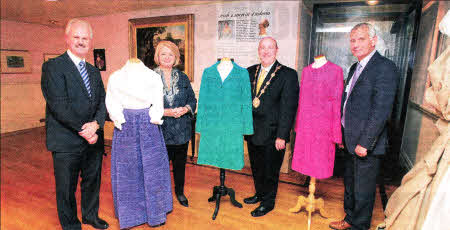 Councillor Thomas Beckett, Chairman of the Council's Leisure Services Committee; Mrs. Shirley Lord Rosenthal from New York; the Mayor, Alderman William Leathem and Mr Brian Mackey, Curator of the Irish Linen Centre and Lisburn Museum at the Linen Celebration Evening on June 15.