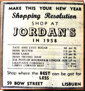 JUST look at those prices - sugar at two and a half pence, butter at 12 and a half pence...some offers from Jordan's based in Bow Street back in 1958.