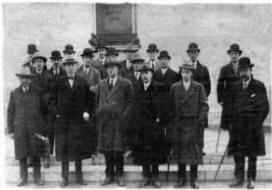 The Prime Minister, Lord Craigavon, second left front and Sir Dawson Bates, Minister of Home Affairs, fourth left front, with members of Lisburn Urban Council at the War 