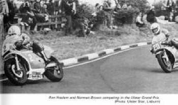 Ron Haslem and Norman Brown competing in the Ulster Grand Prix. (Photo: Ulster Star, Lisburn)