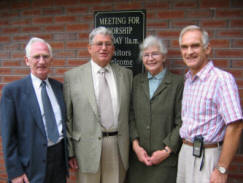 Some Friends pictured outside the Friends Meeting House. L to R: John W. Sturgeon, Cecil J. Lane, Mrs Olga K. Gully (Clerk) and Martin K. Mail.
