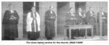 The stone laying service for the church. US22-742SP